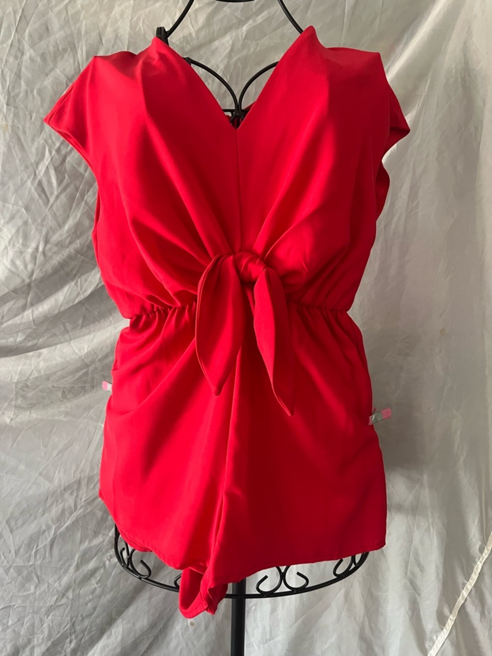 She + Sky Red Romper Tie Front Small NWT